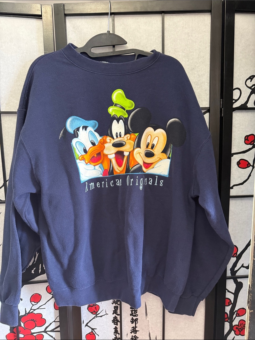 Vintage Disney Store Navy Blue Sweatshirt with Mickey, Donald & Goofy